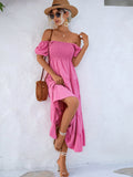 Namcoverse Elegant Square Neck Solid Short Puff Sleeve Maxi Dress