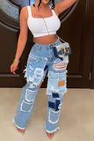 namcoverse Patchwork Stylish Ripped Burrs Jeans