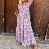 Namcoverse Fashion Office Floral Print V Neck Loose Party Summer Beach Maxi Dress