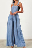 namcoverse Solid Color Suspenders Relaxed Wide Leg Jumpsuit