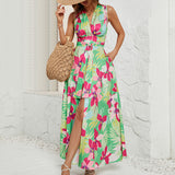 Namcoverse Summer Ladies Printed Lace Slit Fashion Party Maxi Dress