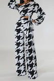 namcoverse Houndstooth Slash Neck Modern Lace-Up Pant Suit