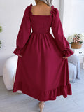 Namcoverse Elegant Folds Full Sleeve Ruffles A-line Maxi Dresses