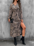 Namcoverse V-neck Single Breasted Puff Sleeve High Waist Leopard Print Dress