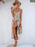 Namcoverse Boho Floral V Neck Flower Slit Maxi Dress