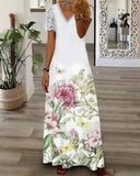 Namcoverse Women's Bohemian Style Fashion V Neck Lace Printed Maxi Dress