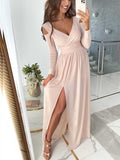 Namcoverse Women V Neck Long Sleeve Vintage Party Maxi Dress