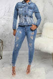 namcoverse Beaded Decor Girly Burrs Denim Coat