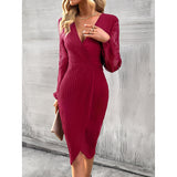 Namcoverse V-neck Split Lace Collage Long-sleeved Dress