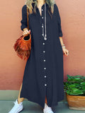 Namcoverse Women's Fashion Elegant Simple Lapel Long Sleeve Loose Cardigan Shirt Maxi Dress