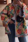 namcoverse Patchwork Floral Print Cozy Button Thru Coat