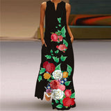 Namcoverse Fashion Star Print Elegant Sleeveless Print V Neck Party Maxi Dress