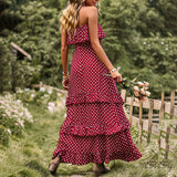 Namcoverse Casual One Shoulder Polka Dot Vintage Split Sexy Long Boho Dress