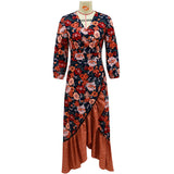 Namcoverse Fashionable Elegant Bohemian Floral V Neck Ruffle Beach Maxi Dress