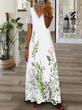 Namcoverse Fashion V Neck Lace Short Sleeve Printed Maxi Dress