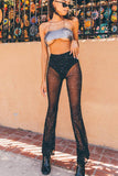 namcoverse Black Mesh Patchwork Glitter Flare Pants