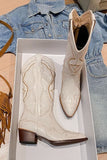 namcoverse White Embroidery Pointed Western Cowboy Boots