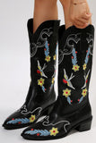 namcoverse Floral Embroidery Square Toe Knee High Boots