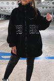 namcoverse Letter Embroidery Preppy Polar Fleece Coat