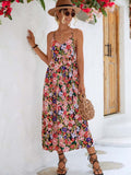 Namcoverse Boho Floral V Neck Flower Slit Maxi Dress