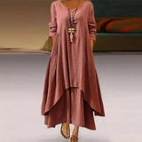 Namcoverse Elegant Solid Cotton Linen Irregular Casual Loose Dress