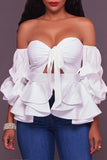 namcoverse Solid Color Pretty Falbala Off Shoulder Strappy Blouse