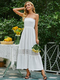 Namcoverse Lace Cut Out Sleeveless Elegant Solid Color Off Shoulder White Maxi Dress