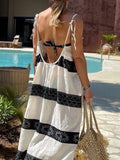 Namcoverse Bohemian Striped Print Beach Patchwork Sexy Sleeveless Dress