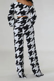 namcoverse Houndstooth Slash Neck Modern Lace-Up Pant Suit