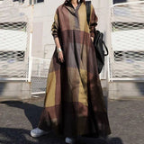 Namcoverse Plus Size Casual Fashion Cotton Linen Lapel Vintage Print Loose Long Sleeve Maxi Dress