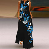 Namcoverse Fashion Star Print Elegant Sleeveless Print V Neck Party Maxi Dress