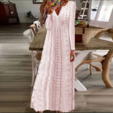 Namcoverse Fashion Boho Solid Color Embroidered Cutout Sexy V Neck Lace Party Maxi Dress