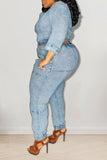 namcoverse Solid Color Cool One Shoulder Denim Pant Suit