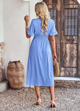 Namcoverse Summer Slim Sexy Party Elegant V Neck Solid Color Beach Midi Dress