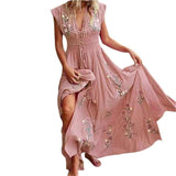 Namcoverse Bohemian Fashion Floral Print Lace Up Tassel Swing Maxi Dress