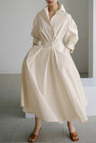 Namcoverse Summer Women's Fashion Solid Color Retro Lapel Shirt Long Sleeve Swing Maxi Dress