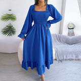 Namcoverse Fashion Casual Solid Color Square Neck Ruffles Long Dress