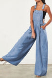 namcoverse Solid Color Suspenders Relaxed Wide Leg Jumpsuit