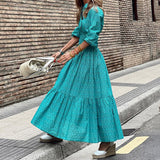 Namcoverse Fashion Elegant High Waist Pleated Office Shirt Printed Casual Maxi Dress