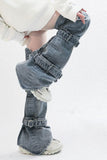 namcoverse Solid Color Cool Belted Design Denim Socks