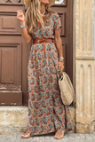 Namcoverse Boho Floral Print V Neck Short Sleeve Maxi Party Dress