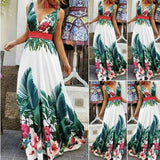 Namcoverse Fashion V Neck Sleeveless Print Sexy Party Maxi Dress