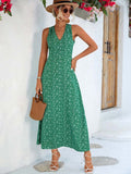 Namcoverse Women Elegant Party Sleeveless Flower Floral Print Maxi Dress