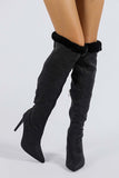 namcoverse Pointed Toe Fuzzy High Heel Knee High Boots