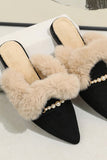 namcoverse Pearl Plush Pointed-Toe Loafer Mules