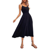 Namcoverse New Elegant Solid Color V Neck Sleeveless Dress