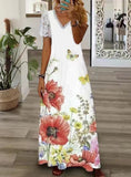 Namcoverse Women's Bohemian Style Fashion V Neck Lace Printed Maxi Dress