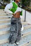 namcoverse Solid Color Punk Multi Pocket Wide Leg Jeans