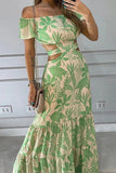 Namcoverse Elegant Sexy Off-Line Neck Backless Hollow Fashion Print Lace Maxi Dress