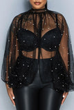 namcoverse Beaded Decor Kitsch See-Through Slit Blouse